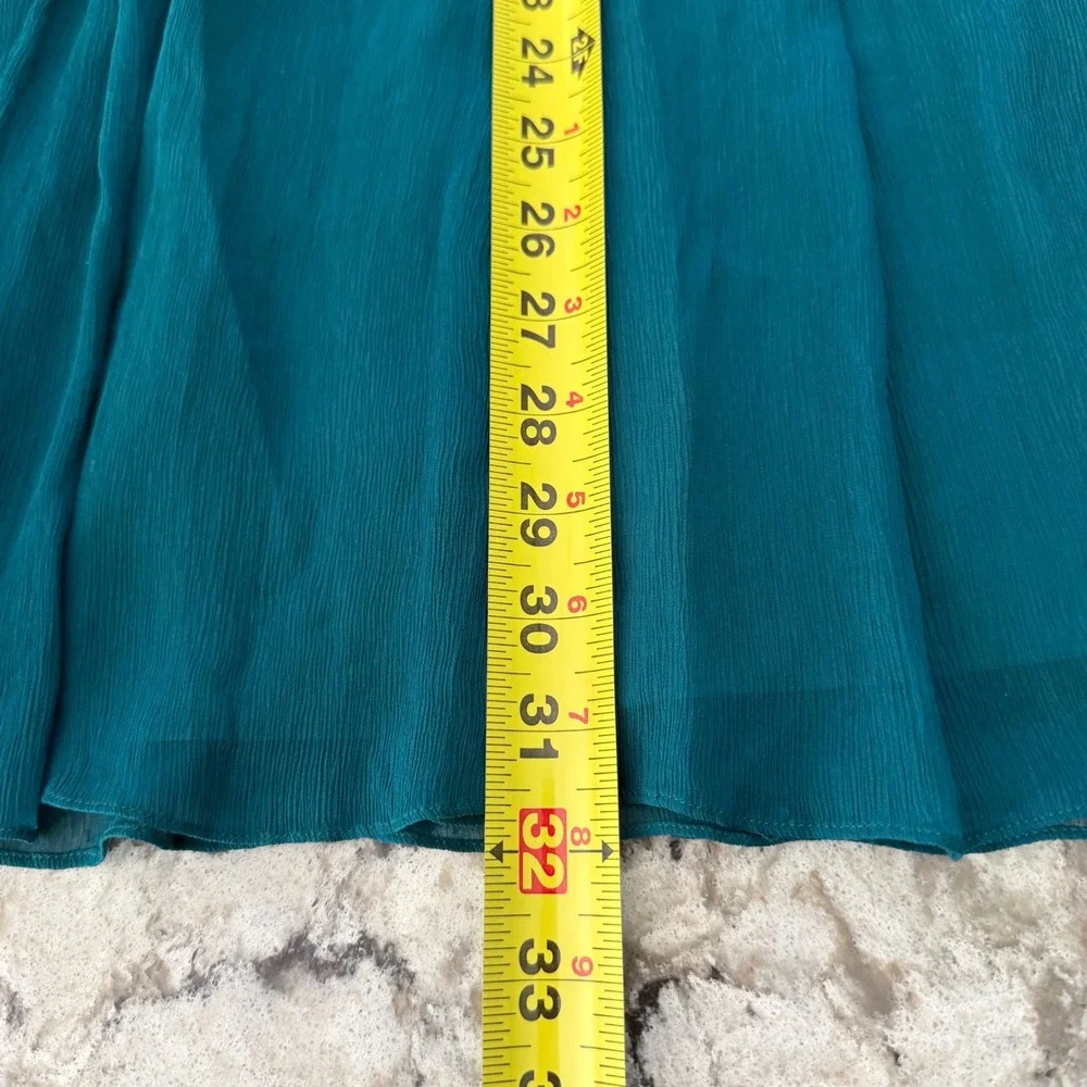 J. Crew Arabelle 100% Silk Chiffon Dress Teal Green Strapless Flowy Short Size 8